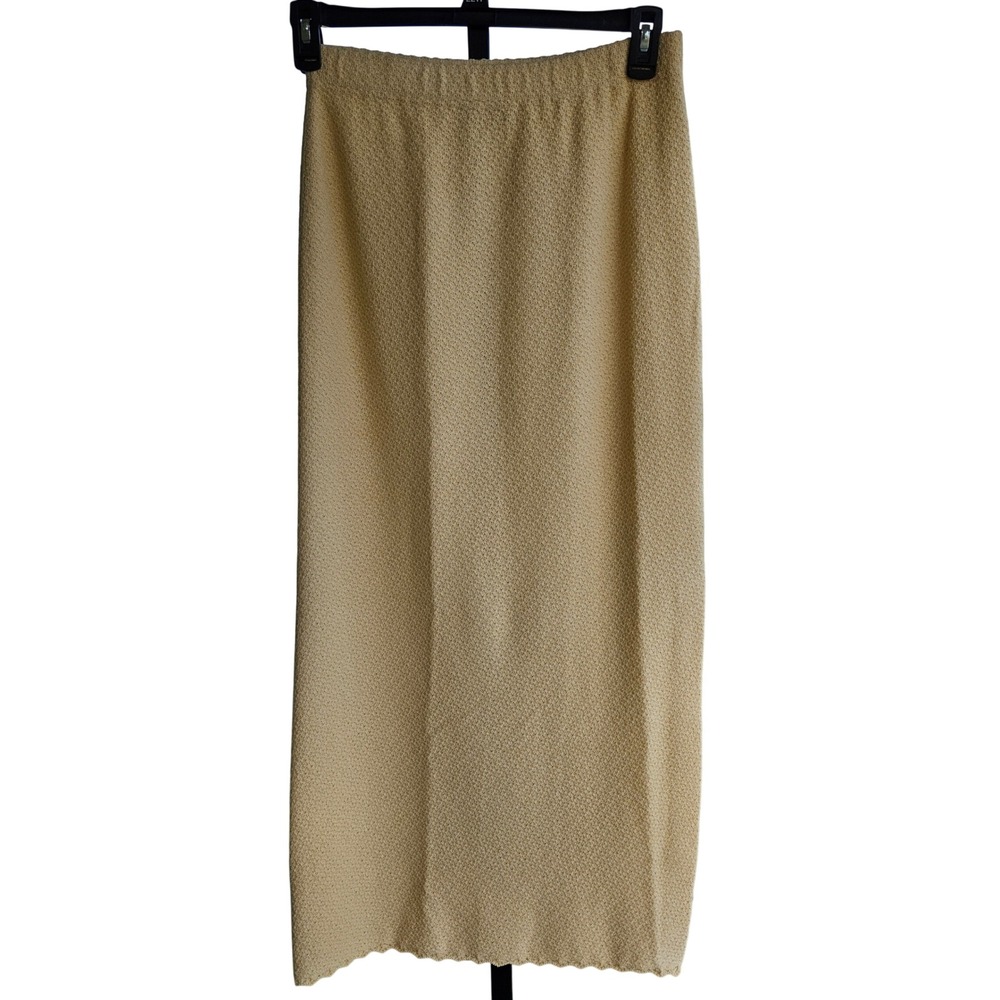St John Collection Marie Gray Tan Beige Santana Knit Midi Skirt Size 6 Vintage